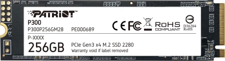 SSD 256Гб, M.2, 2280/PCI-E 3.0 4x, NVMe, Patriot P300 (P300P256GM28) NAND 3D TLC, R/W 1700/1100МБ/с купить по самой низкой цене