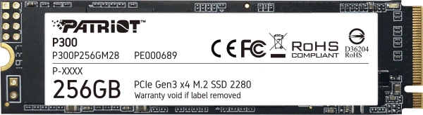 SSD 256Гб, M.2, 2280/PCI-E 3.0 4x, NVMe, Patriot P300 (P300P256GM28) NAND 3D TLC, R/W 1700/1100МБ/с купить по самой низкой цене