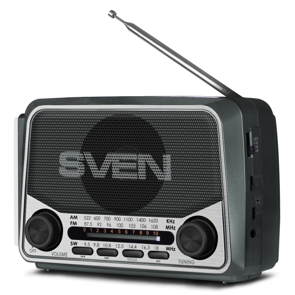 Радиоприемник SVEN SRP-150 GREY (FM/AM/SW, USB/mSD, Bluetooth, 3Вт, 150-20000Гц, аккум 1200mAh/USB-C DC 5V) купить по самой низкой цене
