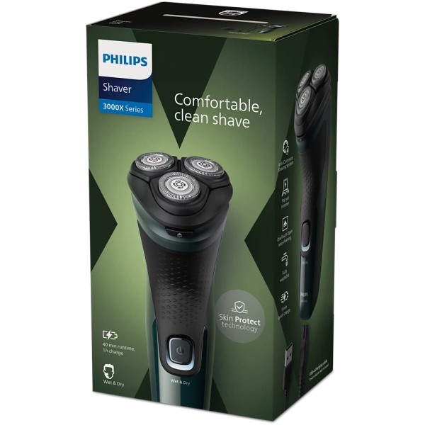 Электробритва Philips X3002/00 (аккум.,3 бритвен.головки, роторная, влажное и сухое бритьё, триммер) купить по самой низкой цене