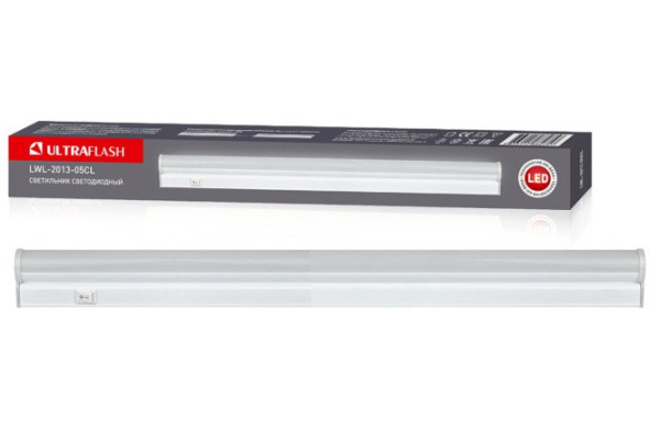 Светильник линейный LED Ultraflash (LWL-2013-05CL) 5Вт, 220В, 4000K,  белый, с сет.пров. и выкл. (12326), IP20 купить по самой низкой цене