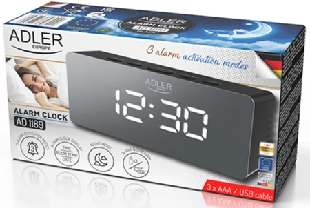 Будильник/часы настольные эектронный Adler AD 1189b (термометр,  3 реж. активации буд-ка) черный купить по самой низкой цене