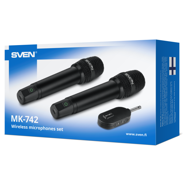 Микрофон SVEN MK-742  2шт/комплект (беспроводной, 100-12000Гц, jack 6.3mm, 180mAh) black купить по самой низкой цене