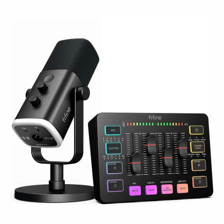 Игровой комплект Fifine: Микрофон AM8 USB/XLR RGВ пoдcвeтка, Микшер SC3, Наушники H3 купить по самой низкой цене