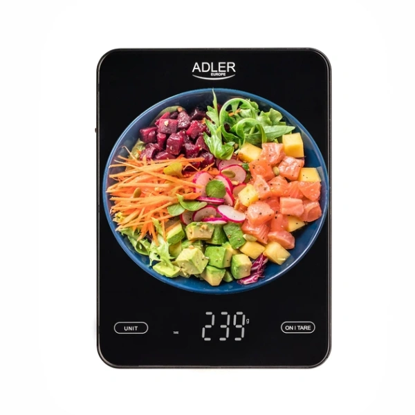 Весы кухонные Adler AD 3177b (электронные, стекло, 10кг/1гр, аккум, USB) чёрные купить по самой низкой цене