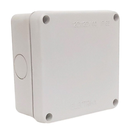 Распределительная коробка 'Электрика', внешняя, квадратная 120x120x60мм, серая, IP65 (3041) купить по самой низкой цене