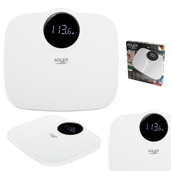 Весы напольные Adler AD 8172w (электронные, 180/0.1кг, индикация заряда батареи и перегрузки) белые купить по самой низкой цене