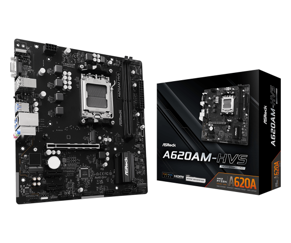 M/B S-AM5: ASROCK A620AM-HVS (2*DDR5 6800+MT/s, 1*PCIEx16+2*PCIEx1, D-Sub/HDMI, M.2, GLan) купить по самой низкой цене