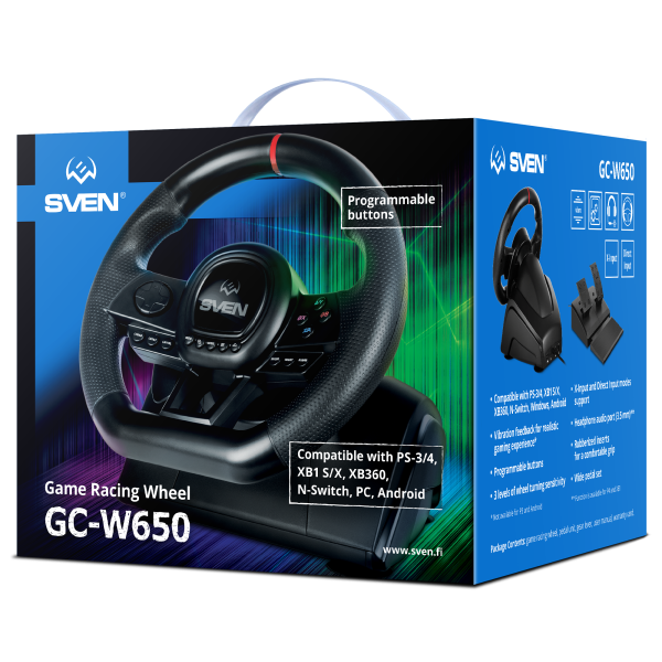 Руль проводной SVEN GC-W650 (10.2' Рул.колесо+2 педали, USB, виброотдача) black купить по самой низкой цене