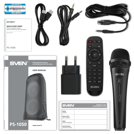 Портативная акустика SVEN PS-1050 (200W(RMS), TWS, BT, USB, mSD, FM, дисп, Д/У, RGB подсветка) купить по самой низкой цене