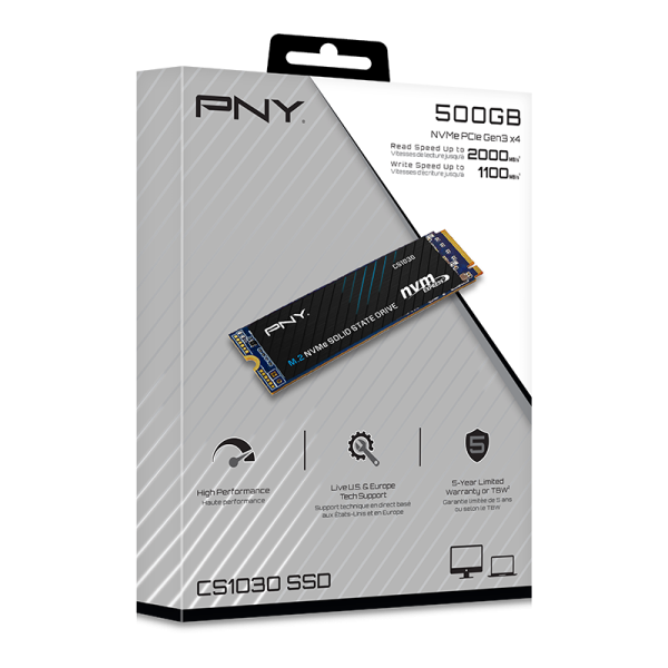 SSD 500Гб, M.2 2280/PCI-E 3.0x4 NVMe, PNY CS1030 (M280CS1030-500-RB) 3D TLC NAND, R/W 2000/1100Mb/s купить по самой низкой цене