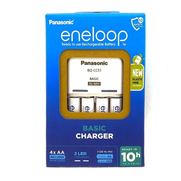 Зарядное устройство Panasonic Eneloop Basic (K-KJ51MCD40E) 4*AA/AAA Ni-MH + 4 акк. 2000mAh, white купить по самой низкой цене