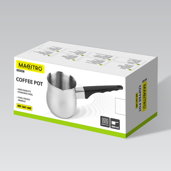 Турка для кофе Feel-Maestro MR-1661-600 (600мл, нержавеющая сталь, для всех типах плит) серебр. купить по самой низкой цене