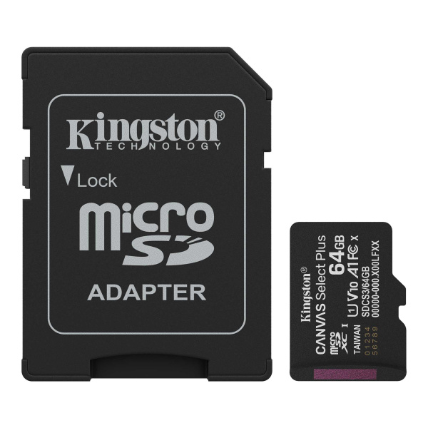 microSDXC CARD 64Gb Kingston Canvas Select Plus (SDCS3/64GB)  Class 10, UHS-I, U1/U3, video class 10/30, A1 купить по самой низкой цене
