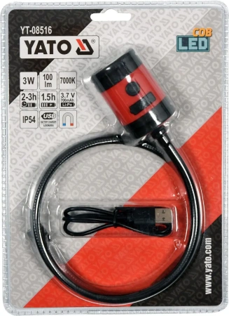 Фонарь светодиодный Yato (YT-08516) 100Lm, 7000K, Li-ion 700mAh, IP54, 2 режима работы купить по самой низкой цене