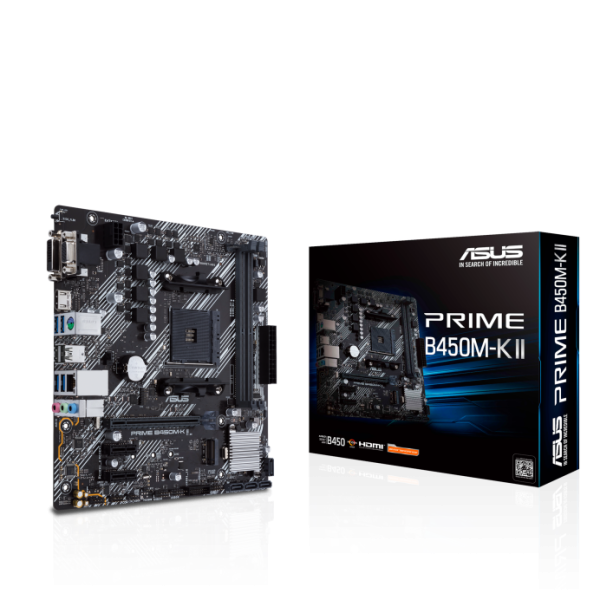 M/B S-AM4: ASUS PRIME B450M-K II (2DDR4, 3*PCIE, M.2, COM, DVI/Sub/HDMI, Raid) купить по самой низкой цене