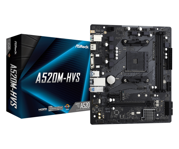 M/B S-AM4: ASRock A520M-HVS (2*DDR4 4733+MT/s, PCIEx16+PCIEx1, D-Sub/HDMI, GLan) купить по самой низкой цене