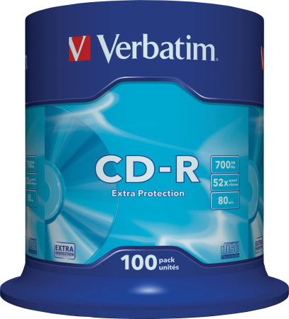 Диск CD-R 700MB VERBATIM, 52X (100шт./уп.) EXTRA PROTECTION (43411) Spindle купить по самой низкой цене