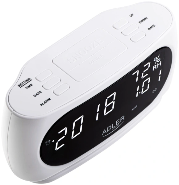 Часы настольные ADLER AD 1186w (питание от сети, LED дисплей, будильник, температура, влажность) купить по самой низкой цене