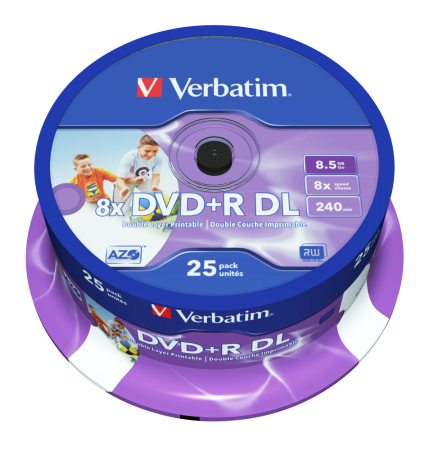 Диск DVD+R VERBATIM 8,5GB 8X DOUBLE LAYER PRINTABLE (25шт.) (43667) купить по самой низкой цене