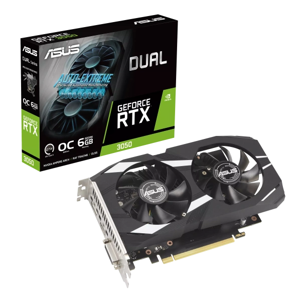 Видеокарта PCI-E 4.0 6Gb GDDR6 ASUS GeForce RTX 3050 (DUAL-RTX3050-O6G) 96b, 1*HDMI/1*DP/1*DVI-D купить по самой низкой цене