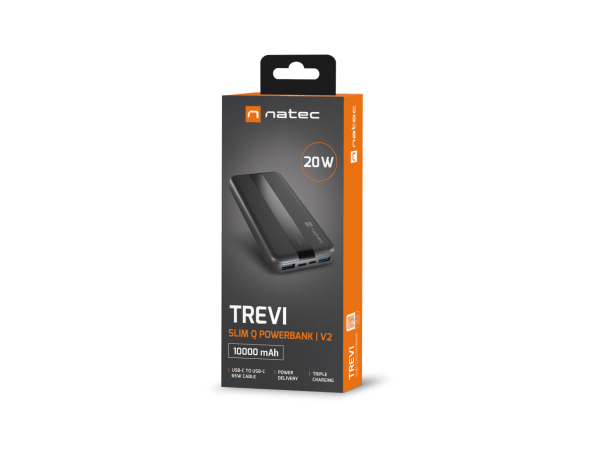 Power Bank NATEC TREVI SLIM Q V2 (NPB-2294) Black,Li-Po, 10000мАч, max 20W, MicroUSB,USB-A,USB-C,QC/PD,+кабель купить по самой низкой цене