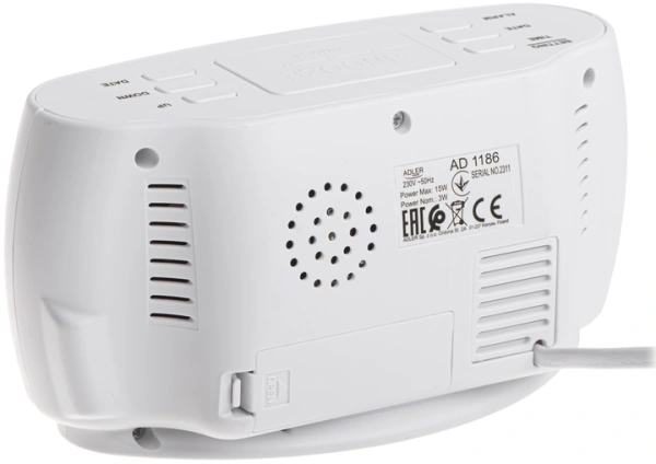 Часы настольные ADLER AD 1186w (питание от сети, LED дисплей, будильник, температура, влажность) купить по самой низкой цене