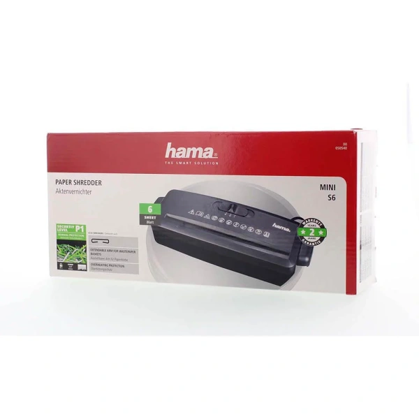 Уничтожитель документов Hama Mini S6 BLACK (50540) 6л. 80гр/м, полоски 8мм, P-1, установл. на стандарт.корзине купить по самой низкой цене