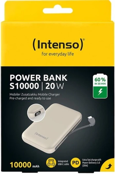 Power Bank INTENSO S10000 (7333031) 10000мАч, Li-Pol, BEIGE   (Встроенный кабель USB-C + 1*USB-C) купить по самой низкой цене