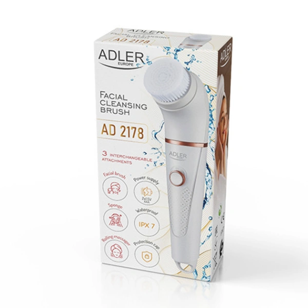 Щётка для лица Adler (AD-2178) 3 насадки для пилинга/для снятия макияжа/массажер ролл-ый, питание 2*1.5В AAA купить по самой низкой цене
