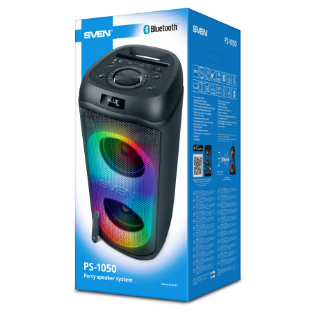 Портативная акустика SVEN PS-1050 (200W(RMS), TWS, BT, USB, mSD, FM, дисп, Д/У, RGB подсветка) купить по самой низкой цене