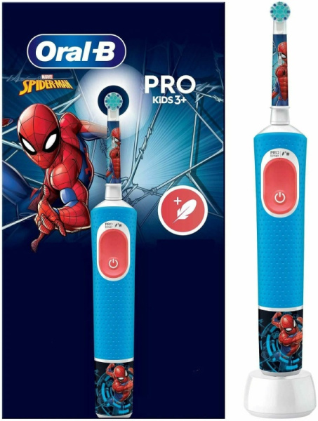 Щетка электрическая зубная Oral-B Vitality Pro D103 Kids 3+ Spiderman + чехол (EAN: 8006540773390) голубая купить по самой низкой цене