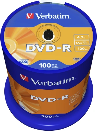 Диск DVD-R VERBATIM 16X 4,7GB  (100шт./уп) Matte Silver (43549) купить по самой низкой цене