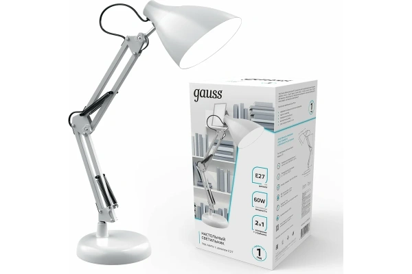 Светильник настольный GAUSS GTL003 60W 220-240V E27 белый струбцина и основание  (GT0031) купить по самой низкой цене