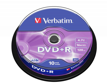 Диск DVD+R VERBATIM 16X 4,7GB  (10шт./уп)  (43498) Spindle купить по самой низкой цене