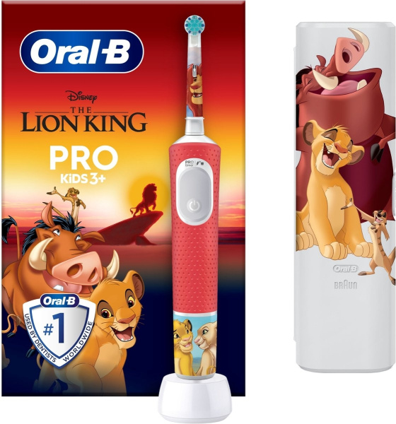 Щетка электрическая зубная Oral-B Vitality Pro D103 Kids 3+ Lion King + чехол (EAN: 8700216423410) красный купить по самой низкой цене