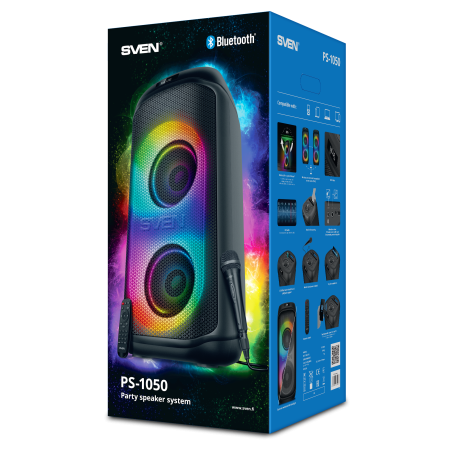 Портативная акустика SVEN PS-1050 (200W(RMS), TWS, BT, USB, mSD, FM, дисп, Д/У, RGB подсветка) купить по самой низкой цене